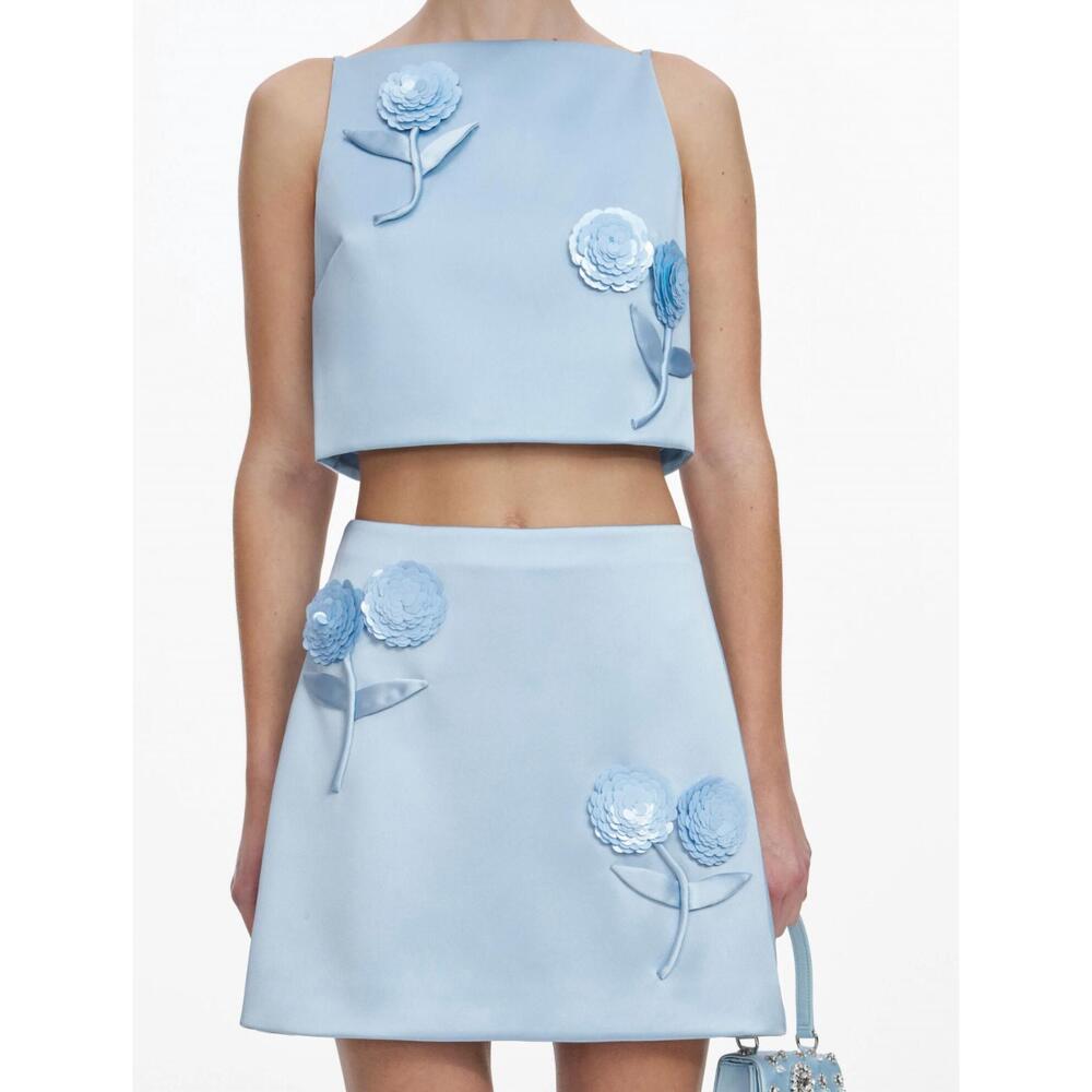 NEW SELF-PORTRAIT satin 3d sequin flower top in blue - Picture 2 of 3